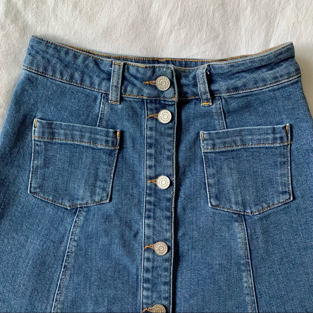 Ganni Midi Denim Skirt Button Down Size XS